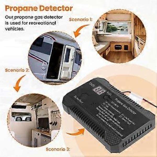 Propan Detektor 12V Naturgas Sensor Lækage Alarm 85DB Sirene til Bil RV Hjem Digital Propan Tester Meter (Sort)