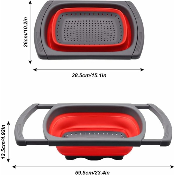 Sammenleggbar sil, 3,8L kapasitet SiliCone kurv 265MM sammenleggbar sil med uttrekkbare håndtak, assortert (rød)-Fei Yu