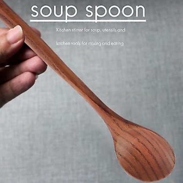 8 stk. Lange Skjeer Tre Koreansk Stil 27,7 cm Tre Lange Håndtak Runde Skjeer For Suppe Matlaging Miksing