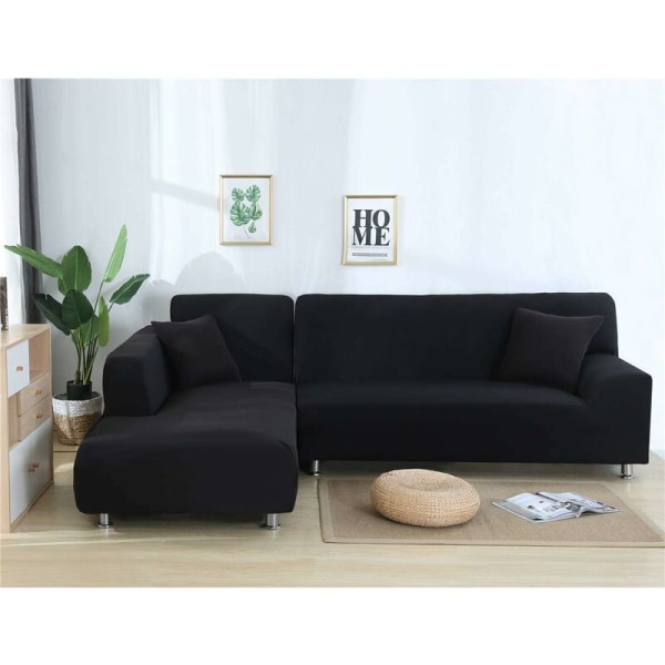 Joustava kulmasohvan cover, sohvan cover L-muotoinen universal sohvan cover (3 istuttava + 2 istuttava, musta)