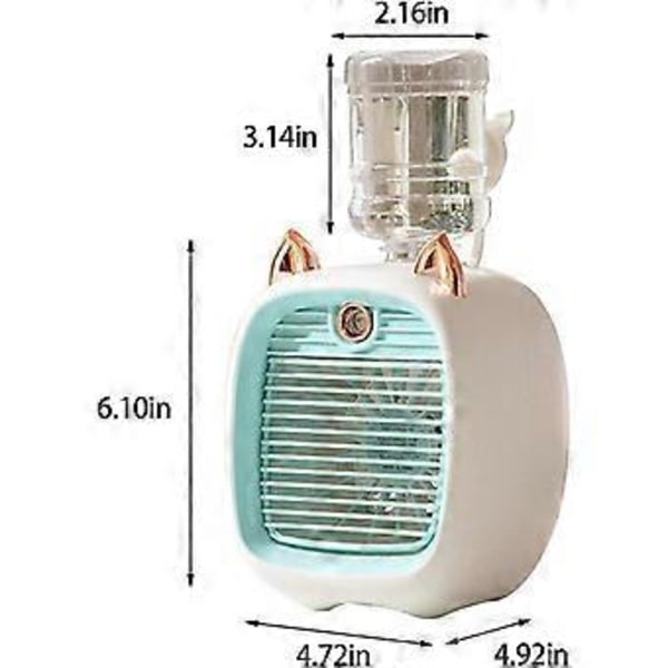 Vand Luftkonditioneringsventilator, Mini Ventilator, USB Ventilator, Bordplade Turbo Befugtningskøler Pink & Hvid