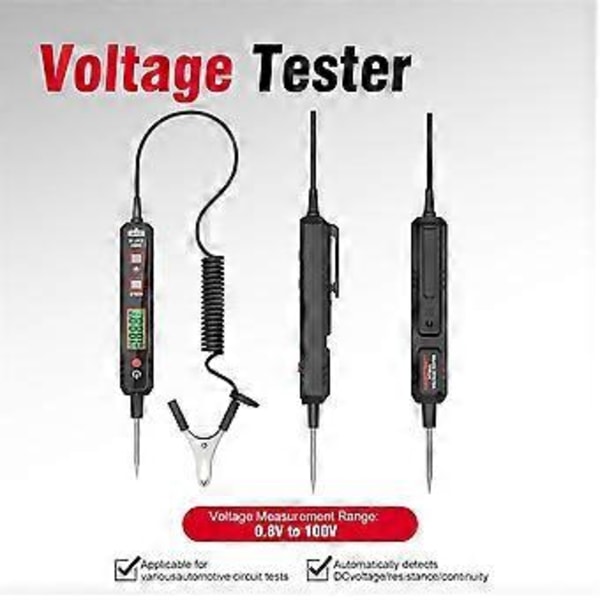 Smart Bil Testlampa, 0.8V-100V DC Summer Krets Testare, Dubbelriktad Spänningstestare med Ficklampa, Kontinuitetssäkring