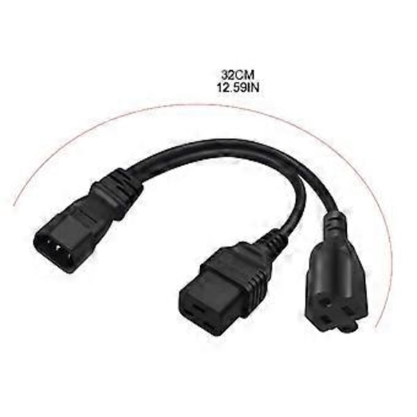 IEC320-C14 Hane till IEC320-C19+5-15R Hona Adapterkabel Y-splitter Strömkabel