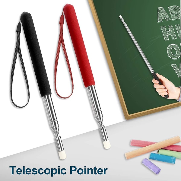 Teleskopisk lärarpekare (2 stycken) - 100 cm infällbar pekpinne för undervisning med snöre för whiteboardtavla i klassrummet