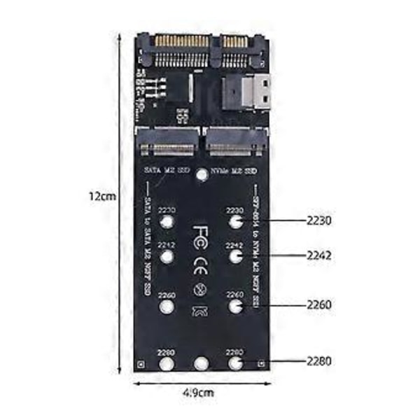 M2 SSD Adapter M.2 SATA Ngff SSD til SATA + M2 NVME SSD til SFF-8654 Konverter SATA til M2 Udvidelseskort
