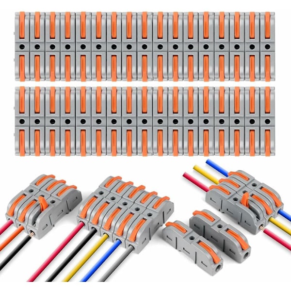 Quick Electrical Connectors with Lever,34 PCS Quick Connect Terminals 1-Wire 2-Input, Electrical Domino Fast, Cable Wire Connector Can Be Freely Com