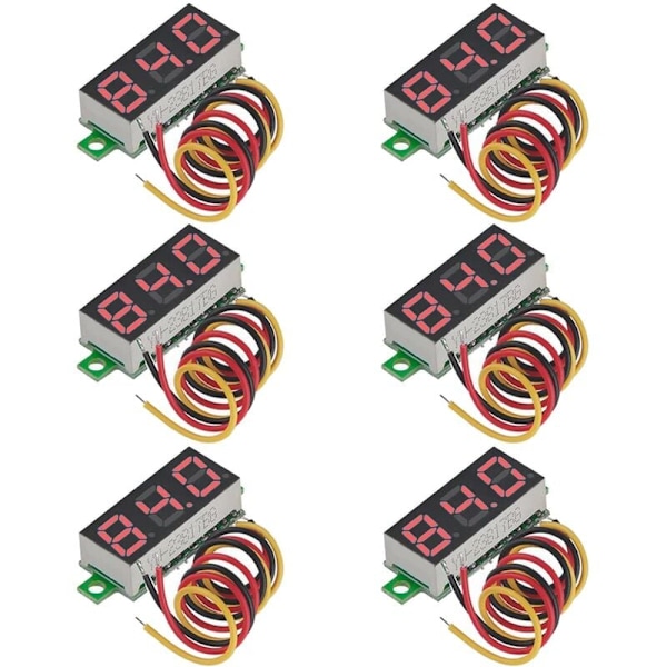 6 st Mini Voltmeter, Digital DC Voltmeter 0,28 tum, 0-100V DC 3-trådig Panel Spänningstestare LED-display, Mini Voltmeter Gauge Tester, Röd