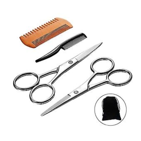 4 Delars Skäggtrimningssax Set, Groomingsax för Män med Förvaringsväska (d-4)