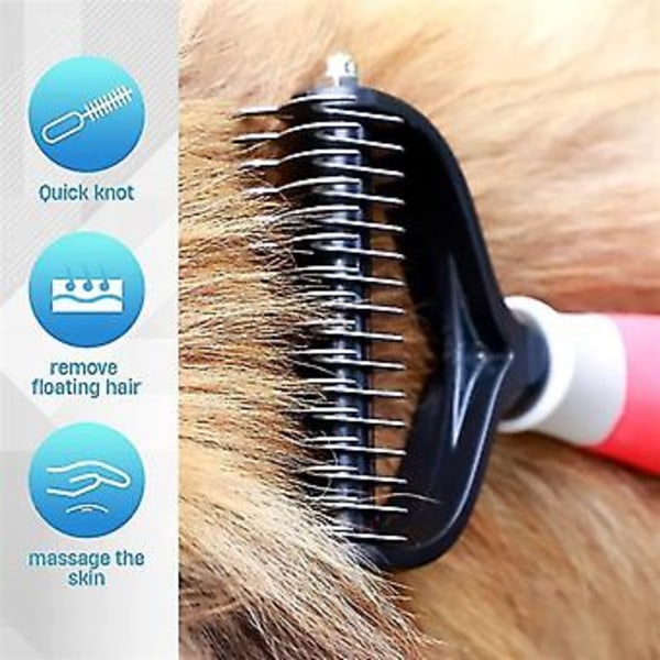 Pet Deshedding Børste 2 Sidet Deing Hund Kam Børste Rake Ging Verktøy Underpels Røyting H