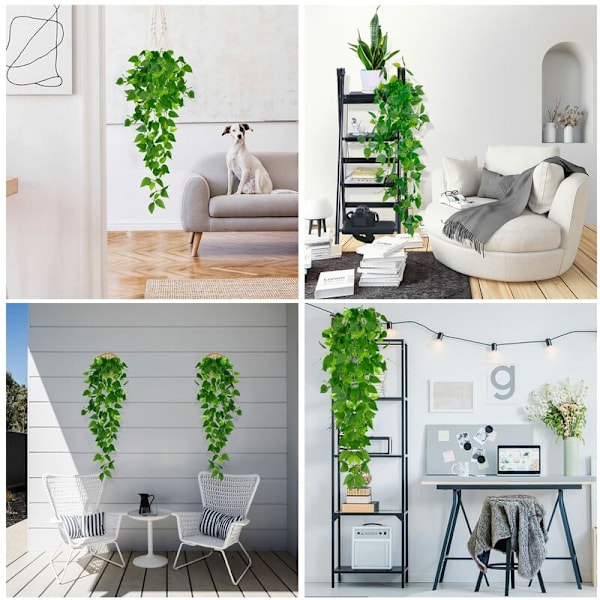 Kunstige planter, kunstig efeu planter guirlande vin 4 stykker falsk kunstig efeu guirlande dekoration til fest, bryllup, køkken, have, kontor [En