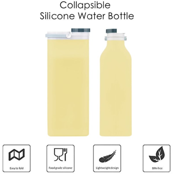 Sammenleggbar vannflaske, bærbar matvarekvalitet silikon sammenleggbar reise gjenbrukbar lekkasjesikker vannflasker gul