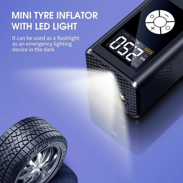 Bärbar luftkompressor 120PSI Mini Tire Inflator LCD Display Elektrisk cykelpump med 4000mAh uppladdningsbart batteri LED-ljus för bilcykel