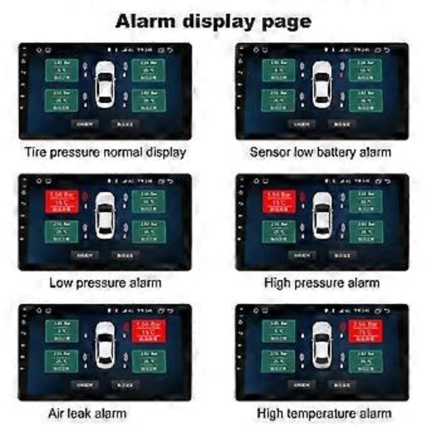 Android Navigation TPMS med 4 Sensorer Larmsystem USB Android Bil TPMS Trådlös Överföring Däckövervakning (Extern)