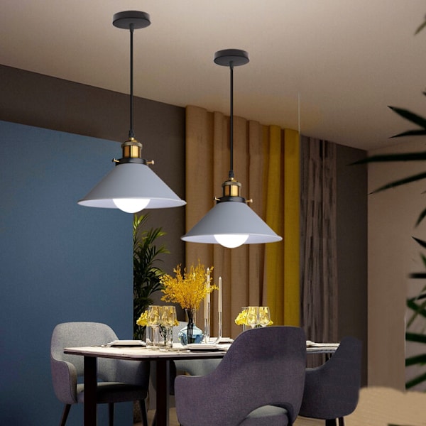 Vintage Industrielle Pendellampe Metal Hængende Loftlampe Grå Lysekrone 2stk