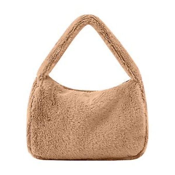 Dam Plysch Tote Väska Enkel Axelväska Armhåleväska Stor Kapacitet Casual Handväska för Daglig Shopping Khaki One Size