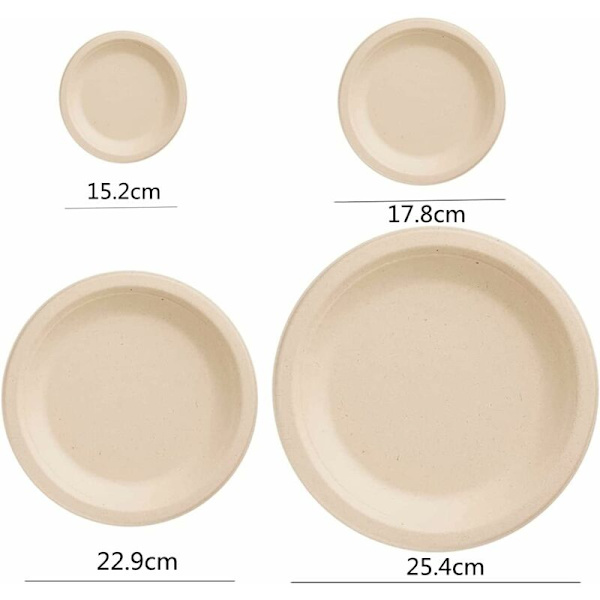 50-pack superstyva papperstallrikar 100 % biologiskt nedbrytbara och komposterbara, miljövänliga, kraftiga, återvinningsbara, perfekta för picknick och (22,9 cm)