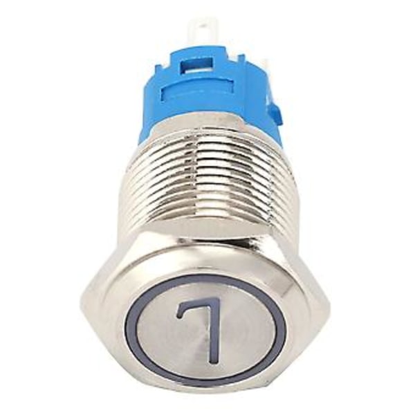 2 stk. 5-pins trykknappbryter i rustfritt stål 16 mm, selvtilbakestillende bryter med lys, 7-24VDC, hvit, vanntett, slitesterk, for bil, båt, industri