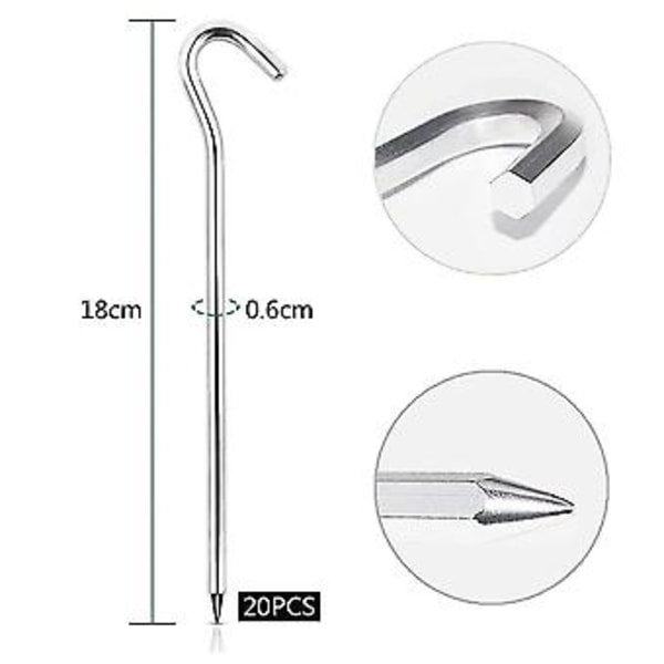20 Stykker Teltpløkker Fikseringspløkker Jordpløkker Camping Sandpløkker 18cm Aluminiumspløk Have Udendørs Camping Teltpløkker