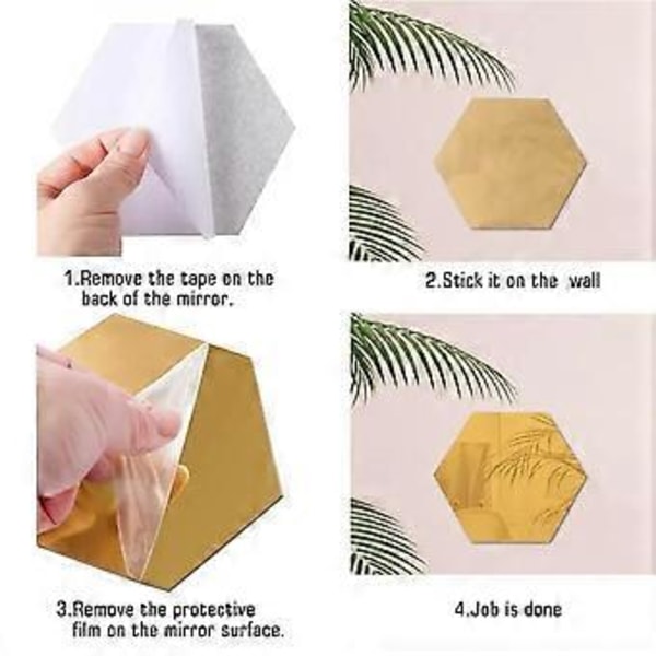 48 stk. 3D Speil Vegg Klistremerke Sekskant DIY Speil Klistremerke Selvklebende Mosaikk Fliser Dekaler for Soveromsdekorasjon, C