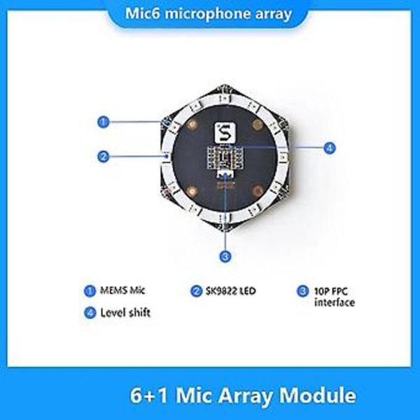 Mic6 Mikrofonuppsättning Ljudkälllokalisering Spårningsmodul Expansionskort Msm261s4030h0 Ai Med 12 Sk9822 Led