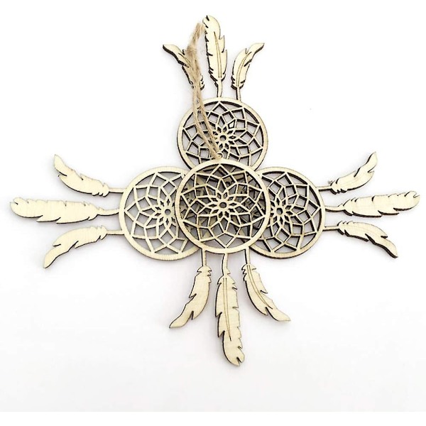 10 st drömfångare ornament dekoration, handgjord trä drömfångare hänge trä fjäder hänge, för heminredning sovrum café trä