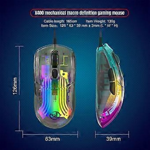 7 Programmerbara Makron Mjukvarustöd RGB-Inställningar Ergonomisk Mus för PC