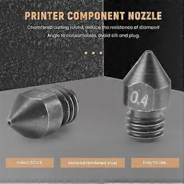 5 st/Lot 3D-skrivardelar MK8 Härdat Stål Munstycke 1,75 mm 0,4 mm för MK8 3 CR10 CR10S Hotend Kit