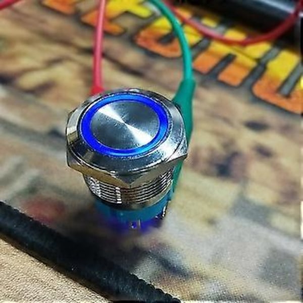 2 KPL 4-nastainen itselukittuva painonappikytkin rengasvalolla 22mm IP65 laivojen ja autojen modifiointiin (sininen 12~24VDC)