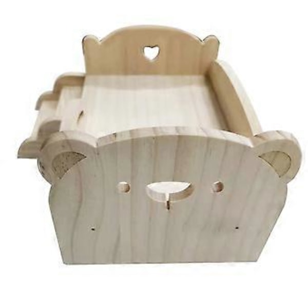 Leksäng i trä för dockor Universal Träsäng Trädocka DIY Mini Leksäng för Dockor Barnens Dag Gåva (Björn)