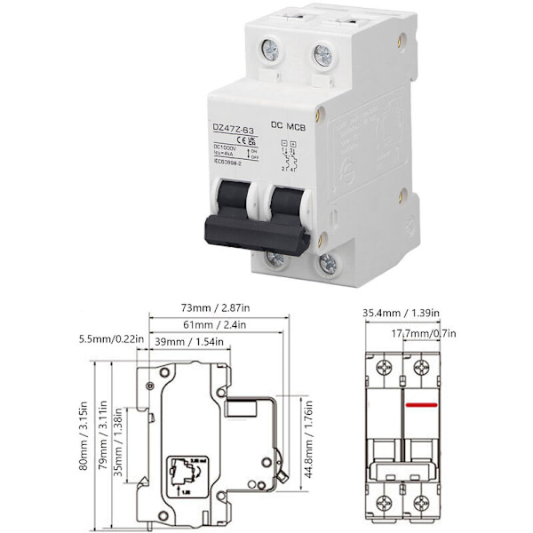 DC-kredsløbsafbryder Overbelastningsbeskyttelse Magnetisk system PV-kredsløbsafbryder 2P 1000V 20A