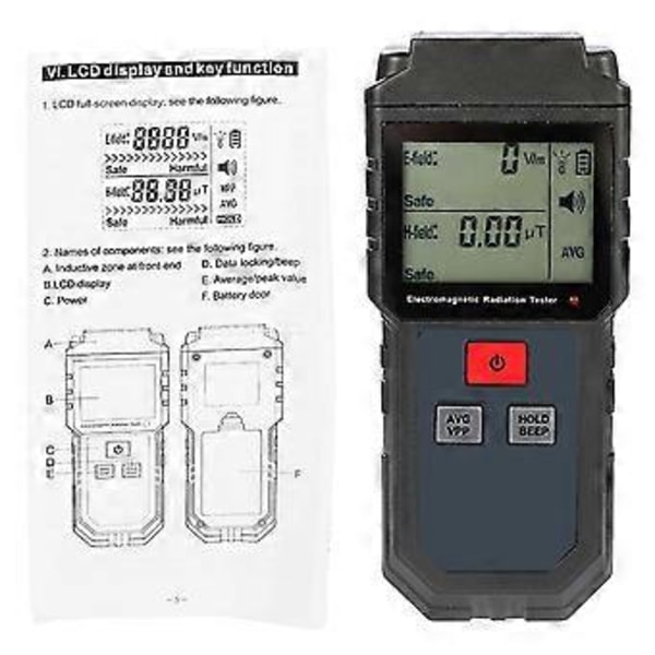 Bærbar Håndholdt Digital LCD Elektromagnetisk Tester Elektrisk Felt Magnetisk Felt