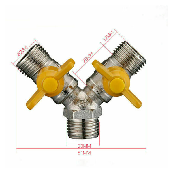 Messingrørkobling med gassavleder, dobbel utløp - 2 veier.