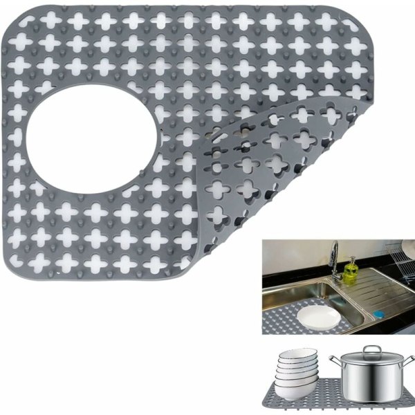 Køkkenvaskmåtte, sammenfoldelige skridsikre silikonevaskemåtter, køkkenvaskbeskytter, køkkenvaskbundmåtte til rustfrit stål/keramiske vaske (G