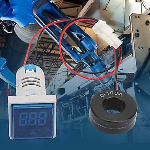 22mm LED Display AC Strøm Signalindikator Digitalt Amperemeter Indikator 0-100A AC220V (Blå)