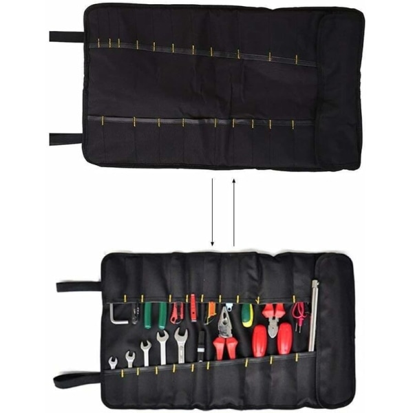 Verktøy oppbevaringsboks og skap 22 lommer tomt verktøypose, verktøyposer, verktøyarrangør, Oxford Cloth Roll-Up Toolkit Pouch Bag - Rød-DENUOTOP