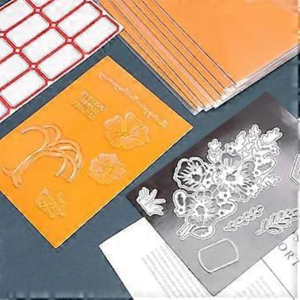 8 stk. Oppbevaringspose og magnetisk ark for stempler og dies - Dies oppbevaringssett for kutting, scrapbooking, oppbevaring av hobbydies, oransje