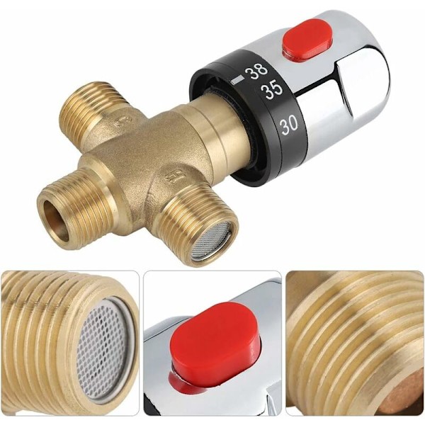 Varmt og kaldt vann blandebatteri ventil solid messing termostatikk blandebatteri fast temperatur kran for kjøkken bad vask toalett G1/2 35-45℃