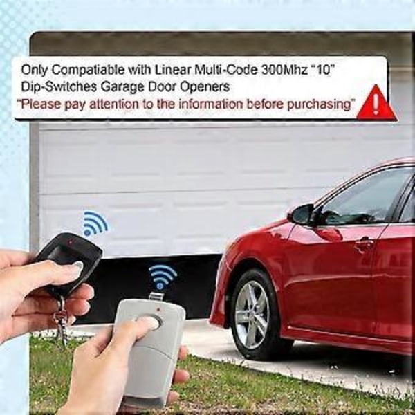 4 stk. Garageportåbner Fjernbetjeninger til Linear Multi Code 3089, 3060, 3070, 300mhz 10 Dip Switch Portåbner Fjernbetjeninger