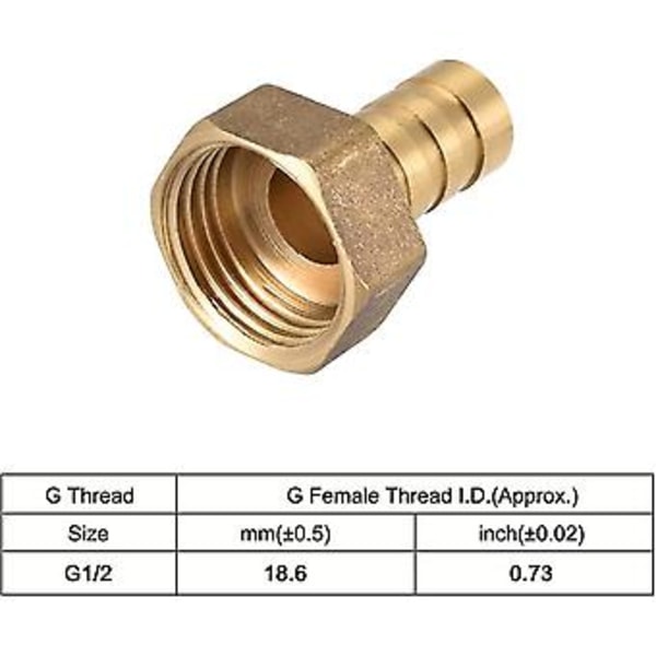Messinkinen letkuliitin, 12 mm:n väkänen G1/2 naaraspuolinen kierreputken sovitin, 2 kpl