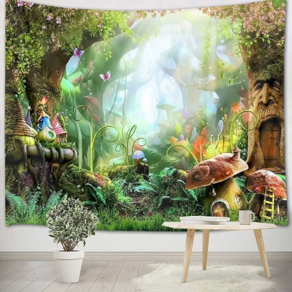 Green Jungle Tapestry 150x200cm Forest Wall Covering Fantasy Fairy Tale Wall Hanging Tapestry Kids Bedroom Living Room Dorm Wall Decor, Birthday Par