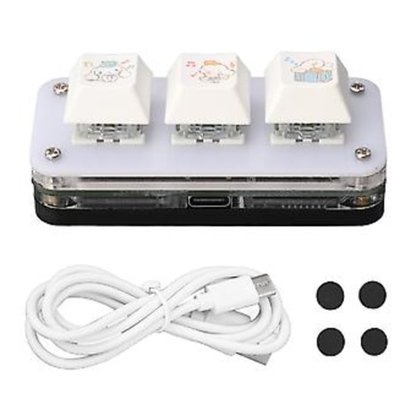 3 Tangenters Mini Keypad USB Mekaniskt Gaming Programmerbart Macro Tangentbord Blå Switch med RGB Bakgrundsbelysning för PC Kontorsarbete Tecknat