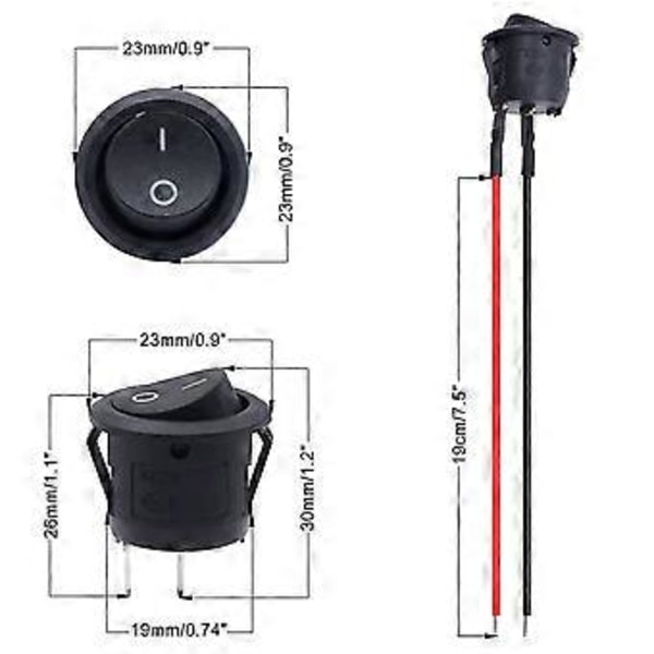 8 kpl Rocker-kytkin On/off Spst 2-nastainen lukittava vipukytkin napsautettava pyöreä esijohdotettu 6A/250V 10A/125V Ac veneeseen, autoon jne. kcd1-x-y