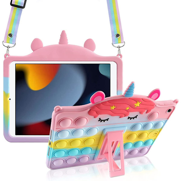 Ipad 10.2 Fodral Ipad 9:e 8:e 7:e Generation Fodral Med Kickstand Lanyard Nyckelring Silikon Fidget Bubble Fodral För Flickor Kvinnor Söt Regnbåge Pop