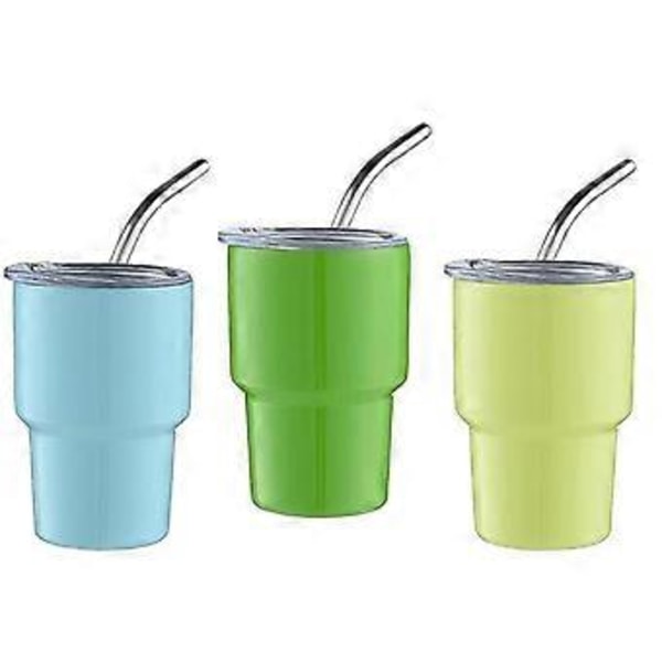 3-pak Mini Tumbler Shotglas med Sugerør & Låg, Mini Tumbler Kopper, Dobbeltvægget Tumbler Shotglas, 2Oz(B)