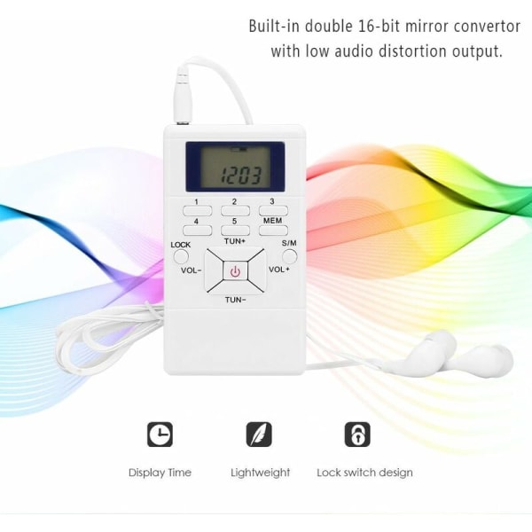 FM lommeradio - Mini bærbar radiomottaker LCD-skjerm med hodetelefoner - Personlig digital tuning Walkman-radio for gåing jogging treningsstudio C