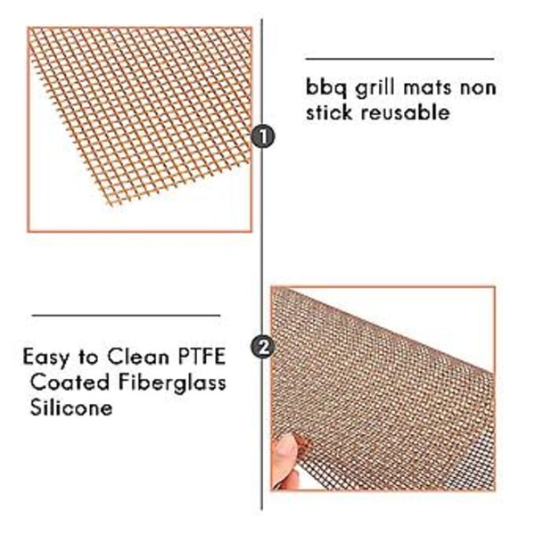 Grillmatte for Grill - Sett med 5 Non-stick Gjenbrukbare Kraftige 33x40 cm Varmebestandige - Lett å Rengjøre
