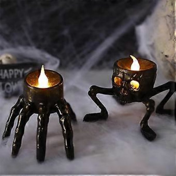 Halloween Skelett Handlampa, LED Elektronisk Ljusstake, Flamfri Ljusstake, Skräck Halloween Inredning A