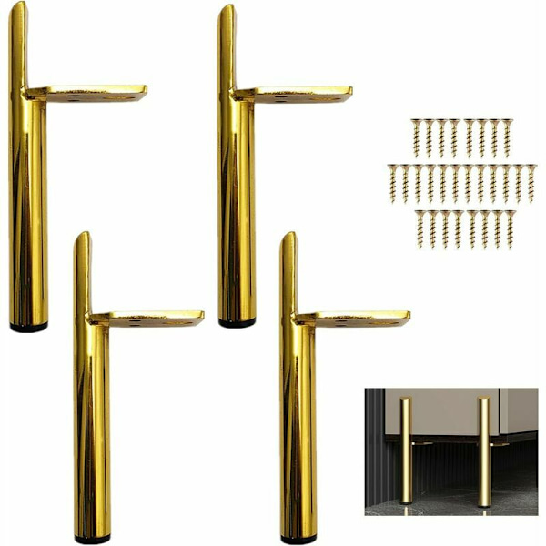 4 Gull Metallmøbelben, Moderne Erstatningssofaben, DIY-ben for Sofabord, TV-skap, Baderomsskap med 16 Skruer + Gulvbeskyttelse +