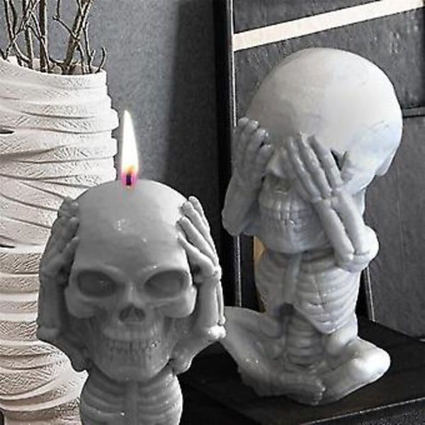 3D Hodeskalle Silikonform, hodeskalle Lysform \"Ikke se\", \"Ikke lytt\"