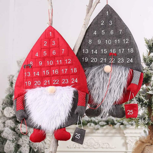 Julekalender, 2022 Jule Nedtællingskalender med Svensk Tomte Nisse og 25 Dags Lommer til Jule Hjem Dør Væg